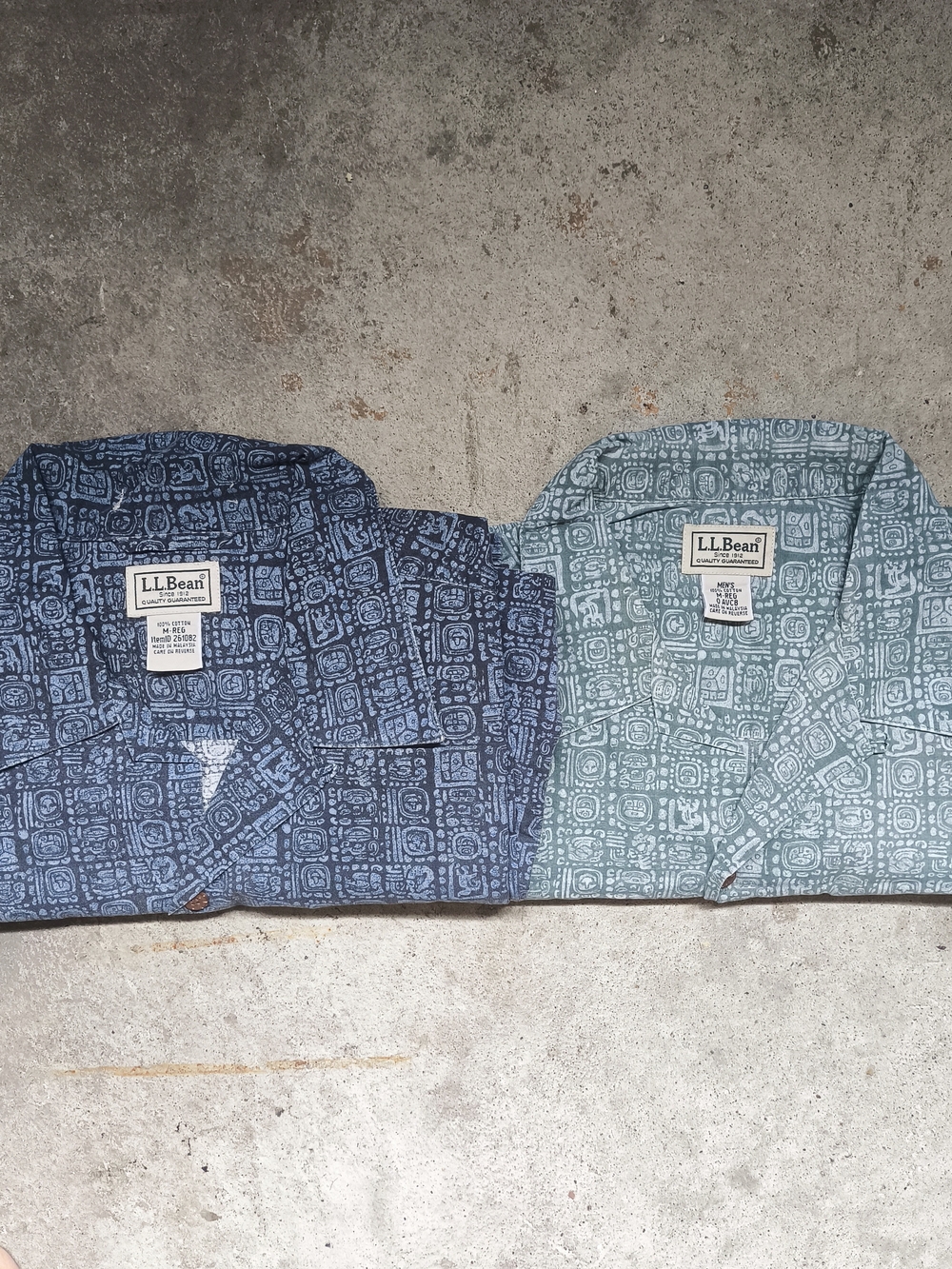 L.L. Bean X 2 Men’s Short-Sleeve Camp Collar Printed Shirt - Blue / Green Aztec